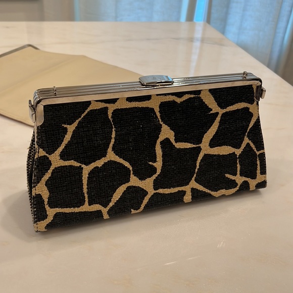 tallula Tate 3 in 1 black satin clutch with 2 addl interchangeable covers. 10x6. - Picture 3 of 11